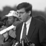 FILE - In this April 27, 1995, file photo, Merrick Garland, associate deputy attorney general, speaks to the media following the hearing of Oklahoma bombing suspect Timothy McVeigh, before federal magistrate Ronald Howland, in El Reno, Okla. (AP Photo/Rick Bowmer, File)